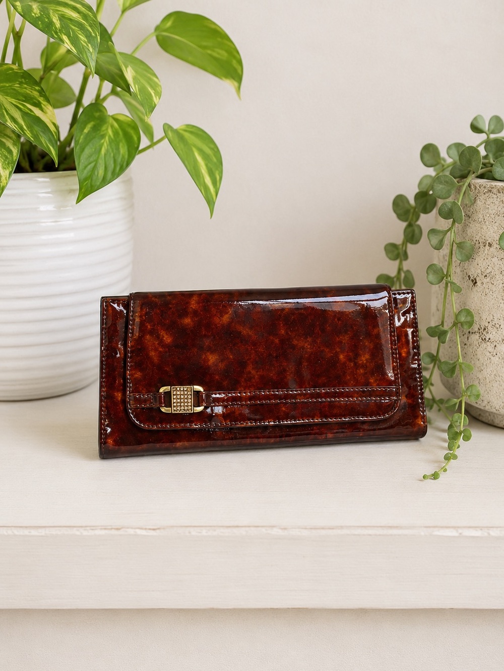 Vintage Luv Shoes Patent Clutch Brown Rhinestone‎ Y2K Glam Evening Bag Canada